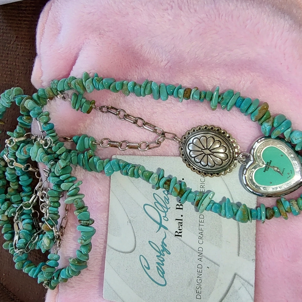 Carolyn Pollack Turquoise Necklace with Heart Charm and Decorative Pendant